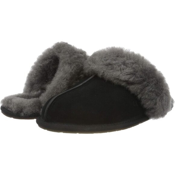 🆕Women's Black/Grey Imported Sheepskin Dyed Sheep Fur Suede upper Slipper - Picture 10 of 10